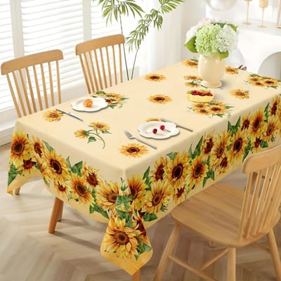 Waterverf Zonnebloem Rechthoekige Tafelkleed Bruiloft Feest Decor Zomer Bloemen Bladeren Tafelkleden Keuken Eettafel Huis Decoratie 90x140cm beige