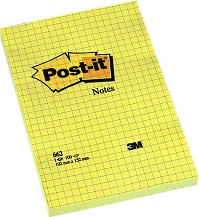 102x152mm Memoblok Post-it 62 Ruit Geel 6x100Vel