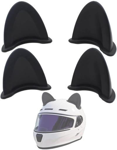 Dailygoods- Motorhelm Decoratie - 4 Stuks - Zelfklevend - Kattenoren - Helm Accessoires - Zwart/Wit - ABS-Kunststof - Helmaccessoires