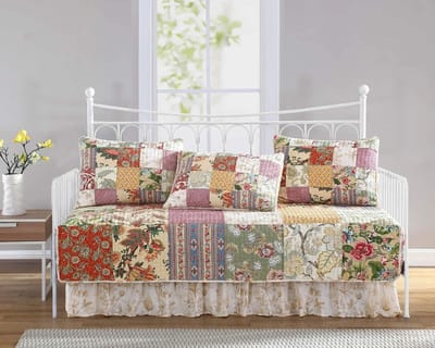 Collection Delaney 5-delige bloemen patchwork voorgewassen 100% katoen quiltset, Daybed maat