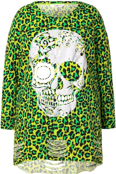 Angel of Style - Dames - Sweatshirt loose fit gekleurd luipaard doodshoofd - Limoengroen - Maat 44