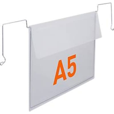 Duurzame draadhangerzak, DIN A5 liggend, met beschermflap, B 450 x H 205 mm, PP, transparant, 50 stuks