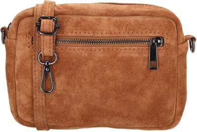 Charm London Elisa Schoudertas - Crossbody - Camerabag - Suede - Leer - Leren Dames Tas - Cognac