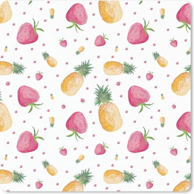 Muismat 20x20 cm - Mousepad Aardbeien - Ananassen - Waterverf - Sjablonen - Muismatten