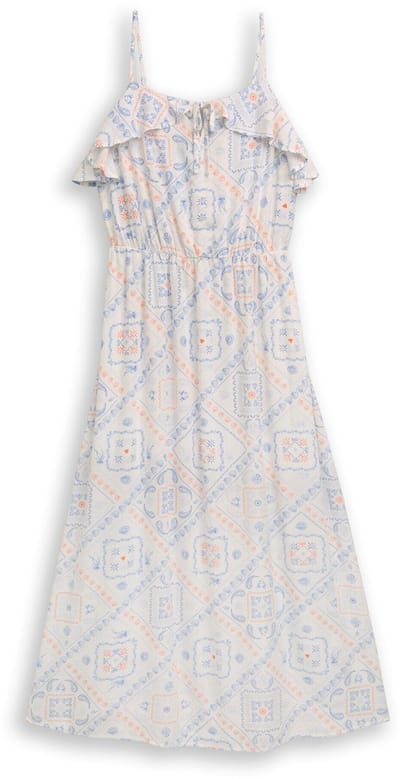 Tom Tailor Denim - Midi-jurk met linnen - Maat XXL - white blue coral paisley print