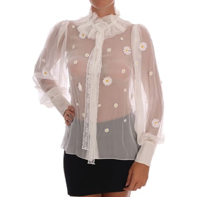 Dolce & Gabbana Witte Daisy Applicatie Zijde Blouse