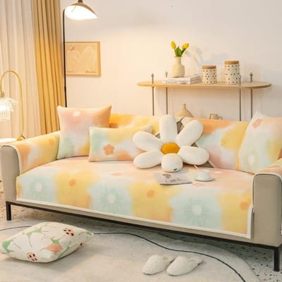Coussin de Canapé en Peluche Style Ins Imprimé Floral Simple Salon Super Doux Non Pelucheux Housse d'Accoudoir de Canapé Housse de Dossier 30x50 Pillowcase1pc beige