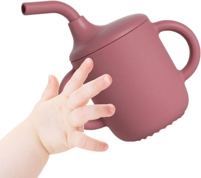 Kinderschenkbeker - Beker met rietje - Zelfstandig drinken - Lekvrij anti-verslikking - 180ml - Wijnrood