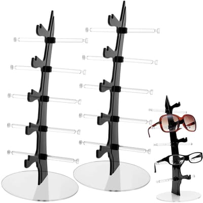 Dailygoods- Brillenhouder 2 stuks - Brillenrek voor 10 brillen - 33 x 16 cm - Glazen tentoonstellingsstand - Eenvoudig design - Elegant interieur - Brillenstandaard