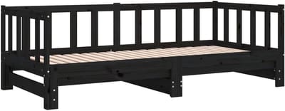 Slaapbank Uitschuifbaar - Houten Gastenbed - Ruimte Besparen - Massief Hout - 2x 90x190cm - Zwart