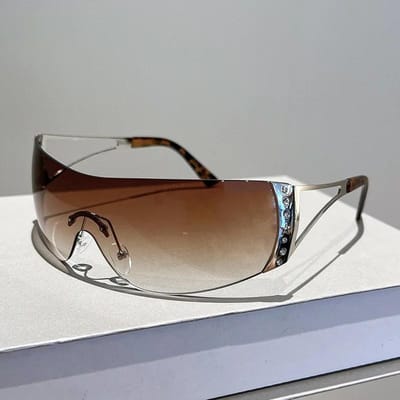 Eén Stuk Randloos y2k Zonnebril dames Voor Mannen Mode Vintage Luxe Designer Zonnebrillen Populair Punk Sport Zonnebrillen UV400 brown