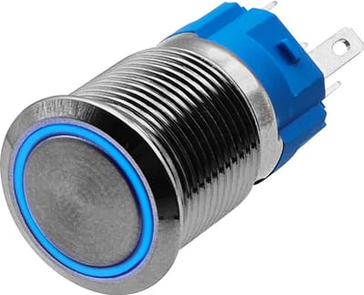 ProRide Metalen Drukschakelaar 220V ON-OFF - 16mm - Aan/uit schakelaar - Spatwaterdicht - LED Indicatie Blauw