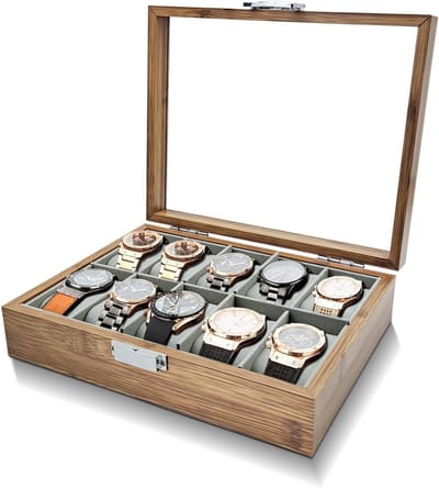 Houten horloge opbergdoos met 10 slots, retro design, inclusief verwijderbare kussens voor optimale bescherming van je horloges