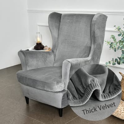 vleugelstoel hoezen 2-delige stretch vleugelstoel hoes, modieuze effen kleur. Fluwelen Strandmon bankhoes. Meubelbeschermer voor fauteuil stoelen voor woonkamer, slaapkamer of hotel (grijs)