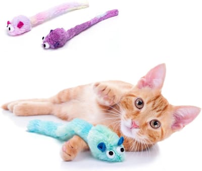 Nobleza Kattenspeeltje - speelmuis - muis - kattenspeeltjes - kattenspeelgoed - pluche - met krakende staart - Geel/Wit