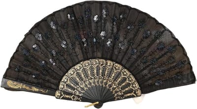 Kanten waaier - Opvouwbaar accessoire - Bruiloft versiering - Delicaat kantpatroon - 23cm ribben - Zwart