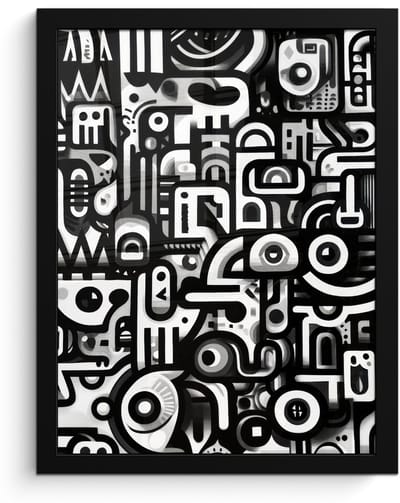 Poster in lijst - Fotolijst 30x40 cm - Posters - Symbolen - Abstract - Grafisch - Zwart - Posterlijst zwart - Decoratie - Wanddecoratie woonkamer - Muurdecoratie slaapkamer