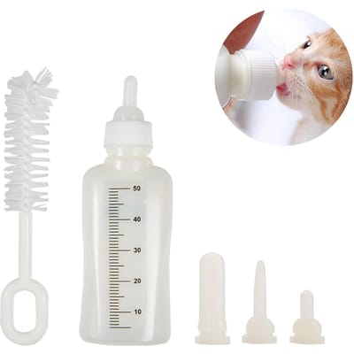 50ML Voedingsfles Set voor Huisdieren met 3 Spenen en 1 Schoonmaakborstel Pet Nurser Fles Kit white