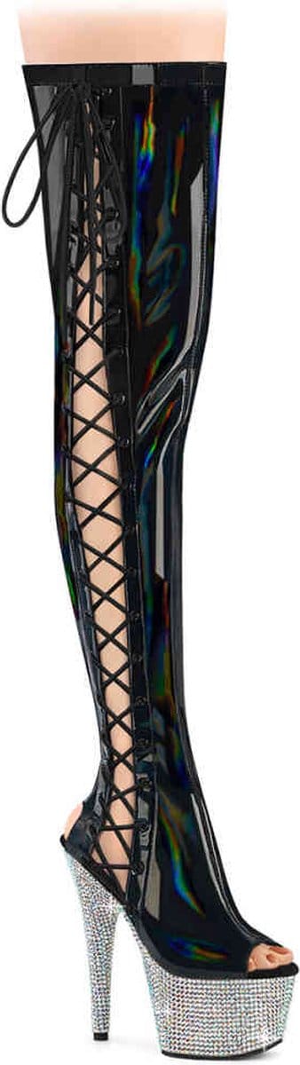 Pleaser - BEJEWELED-3052HG-7 Plateau overknee Laarzen - 35 Shoes - Zwart