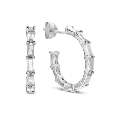 New Bling 9NB-1037 Zilveren Halve Oorringen met zirkonia 19 mm - 2,7 mm Breed - Wit - Pouchette - Rhodium - Zilver