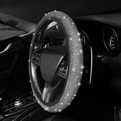 Crystal Stuurwielhoes met Bling Bling Rhinestones, Universele Bescherming voor Auto Stuurwielen, 36-38cm, Antislip en Duurzaam voor Vrouwen en Meisjes