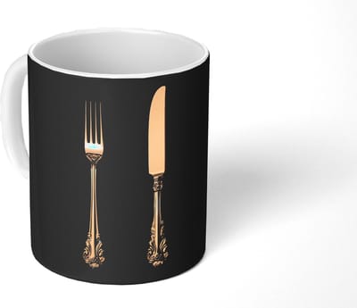 Mok - Koffiemok - Bestek - Donkerblauw - Goud - Mokken - 350 ML - Beker - Koffiemokken - Theemok
