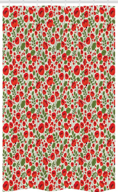 ABAKUHAUS Douchegordijn Mohn – Natuurgetrouw ontwerp, 120x180 cm, Polyester, Beige/Groen/Rood