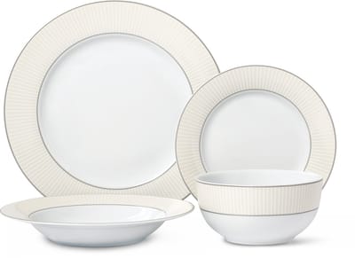 Swiss Haus® DS24CR Luxe Serviesset - 24 Delig - 6 Persoons - Porselein - Bordenset – Dinner Platen – Dessertborden - Kommen - Pastabord - Wit / Creme