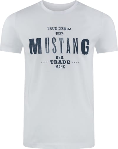 Mustang Heren T-Shirt Basic Print Tee regular fit Wit S Ronde Hals Volwassenen Opdruk Print Shirts