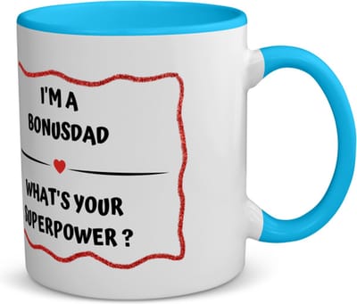 Akyol - i'm a bonusdad what's your superpower? koffiemok - theemok - blauw - Papa - super bonusvader - vader cadeautjes - vaderdag - verjaardag - geschenk - kado - 350 ML inhoud