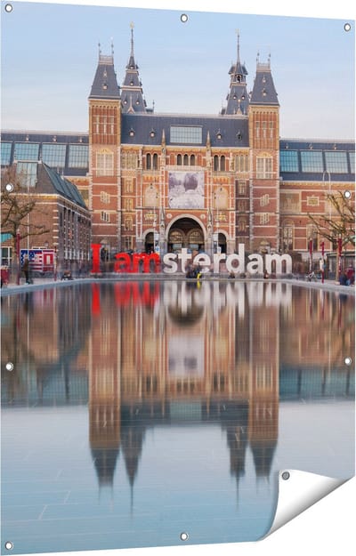 Gards Tuinposter Amsterdam Rijksmuseum - I Amsterdam Tekst - 90x120 cm - Tuindoek - Tuindecoratie - Wanddecoratie buiten - Tuinschilderij