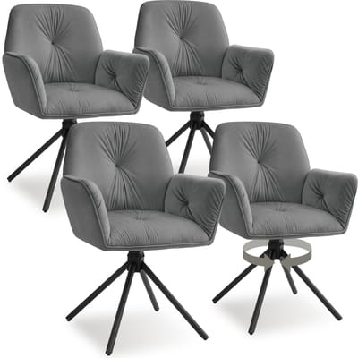 tectake® Draaifauteuil Lenia - Set van 4 Draaifauteuils met Armleuning - Draaibare Eetkamerstoel - Draaibare Fauteuils - Gestoffeerd - Fluweellook Antraciet/Zwart