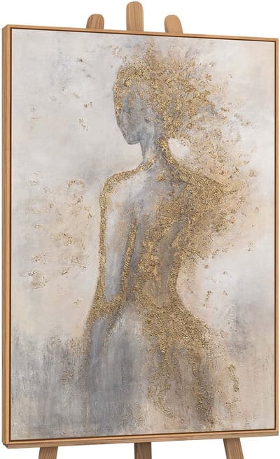 Canvas schilderij 120x80 cm handgeschilderd gouden aura – YS-Art Gallery – Lijst: Hout – Luxe wanddecoratie