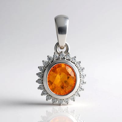 Cavill - 9K Witgouden Hanger - Ban Ka Cha Oranje Saffier 1,435 ct & Witte Saffieren 0,234 ct - Elegante Ovale Saffier Hanger Dames