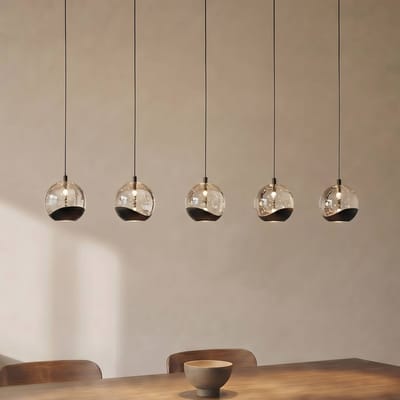 Lucande LED hanglamp Hayley, zwart, 5-lamps, langwerpig