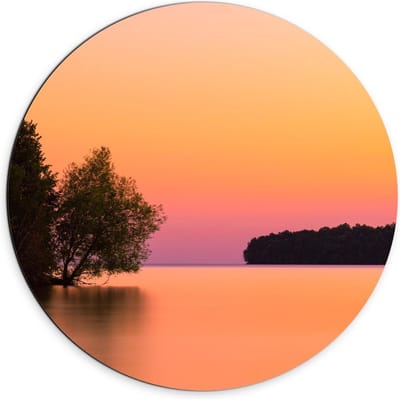 Dibond Wandcirkel - Oranje/Roze Lucht - 70x70cm Foto op Aluminium Wandcirkel (met ophangsysteem)