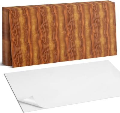 Coloray Plaktegels - Houtpatroon met golven Zelfklevende Wandtegels - 40 cm x 20 cm - Bruin Plaktegels - 10 stuks - Rechthoek PVC Tegels - Plaktegels Badkamer - Vloertegels Zelfklevend - Vinyl Tegels Zelfklevend - Portugese Tegels