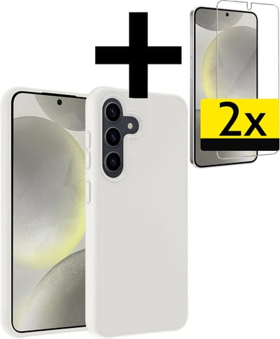 Hoesje - Met 2x Screenprotector - Geschikt voor Samsung Galaxy S24 - Sterk & Shockproof - Back Cover - Siliconen Case - Telefoon Hoes - Telefoonhoesjes - Wit