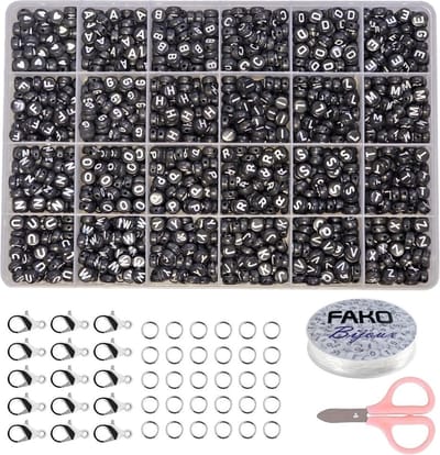 Fako Bijoux - Letterkralen Set - Letter Beads Box - Alfabet Kralen - Sieraden Maken - Zwart