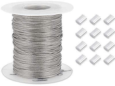 Zware Foto Hangdraad 0.6mm - 100m Rvs Draad met 30 Aluminium Sluitringen voor Spiegels en Fotolijsten
