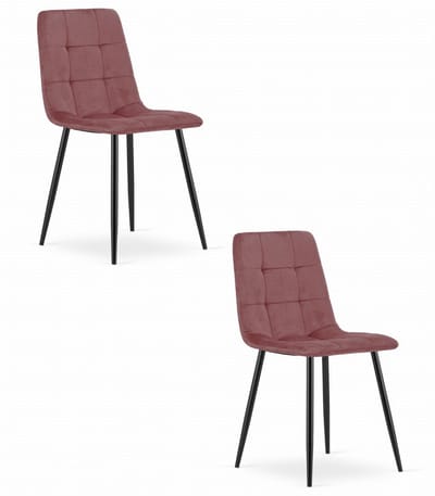 Set van 2 Eetkamerstoelen KARA Donkerroze – Velvet Bekleding, Ergonomisch Design, Zwarte Metalen Poten, Comfortabele Zitting, Max. 120 kg
