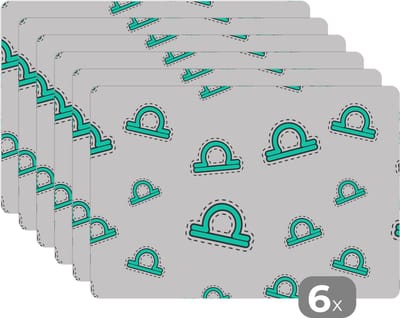 Placemat - Placemats kunststof - Weegschaal - Zodiac - Astrologie - 45x30 cm - 6 stuks - Hittebestendig - Anti-Slip - Onderlegger - Afneembaar