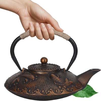 Japanse Waterkoker - Gietijzeren Ketel - Thee Zetten - Koi Vis Patroon - 09 Liter - Goud