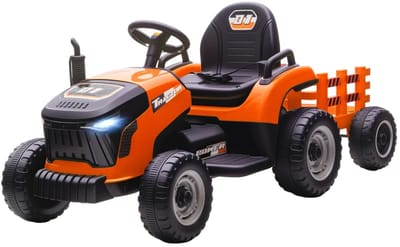 Elektrische Kinderauto - Kindertractor - Zittractor - 12V Accu - tot 5 km/u - Kinderen 3-8 jaar - met Afstandsbediening en Verlichting - Claxon, Softstart & Muziek - Accuvoertuigen - Oranje