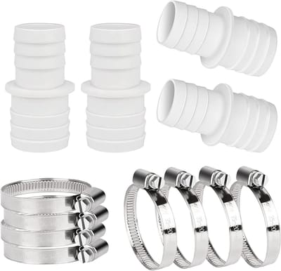 Set van 4 zwembadslangconnectoren, adapters voor zwembadslangen, inclusief slangklemmen en aansluitset (32-38)