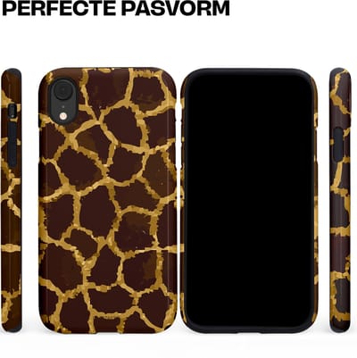 Casetastic hoesje geschikt voor Apple iPhone XR - Dubbellaagse bescherming - Afrikaanse Giraffenprint - Fashion Case - Zwart Bruin Goud Olijfgroen