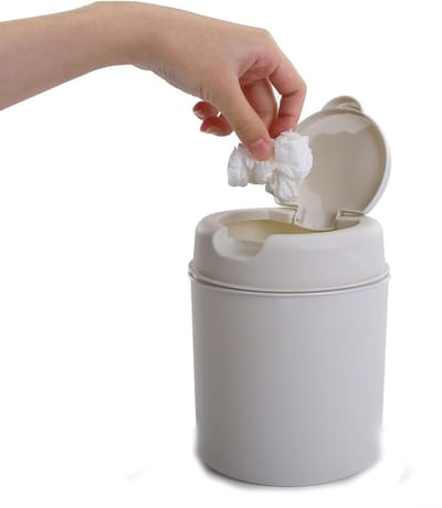 Mini Prullenbak - Afvalbakje Bureau - Geurloos Afval Beheren - Plat Klepdeksel - 16.5 cm Hoog - Wit