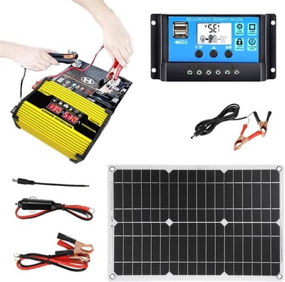 Zonnepaneel Set - Energie Kit - Off-Grid Stroom - 300W Omvormer - 18W Paneel - Geel