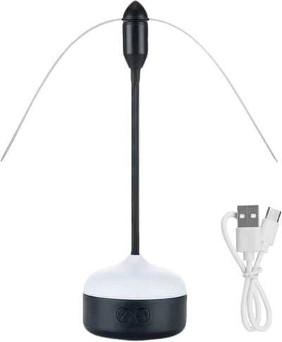 Vliegenverjager voor op tafel - Vliegenverjager Tafel - Vliegen Ventilator - Bestrijding van Fruitvliegjes - Muggenverjager - Ophangbaar met Verlichtingsfunctie - Verstelbare Richting - voor Buitenpicknicks, Terrasfeestjes en de Horeca – Zwart