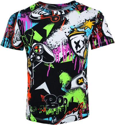 S&C Shirtje Joystick zwart Kids & Kind Jongens Zwart - Maat: 98/104